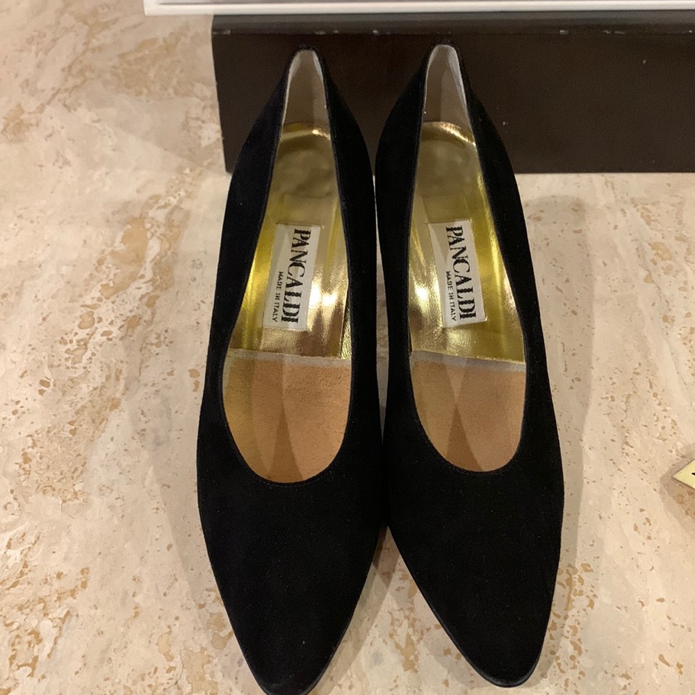 Pancaldi 1888 Black suede heels. Size 7 1/2AA.